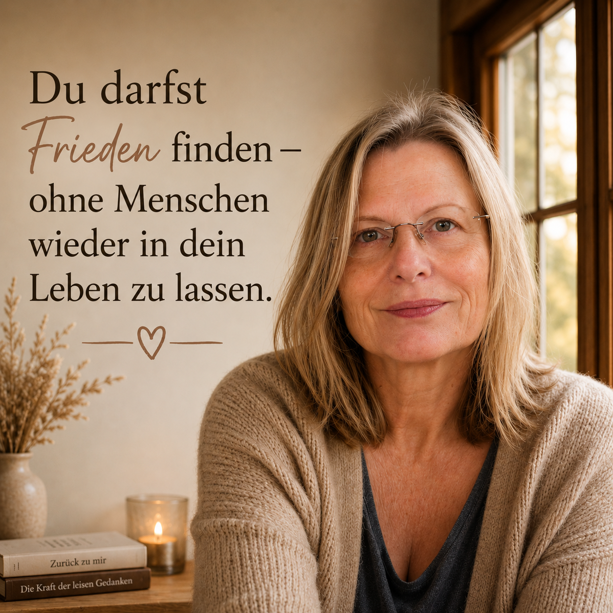 Gudrun Marquardt im warmen Morgenlicht – emotionales Porträt zum Thema innerer Frieden, Selbstachtung und Grenzen setzen.