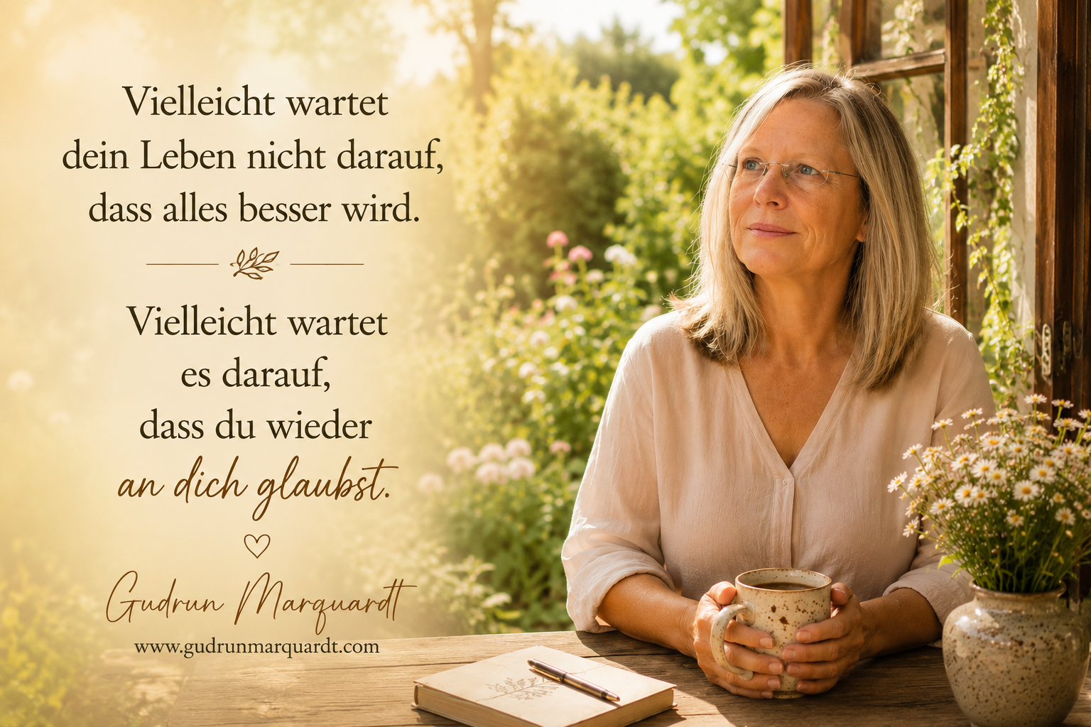 Vertraue nicht nur darauf, dass alles gut wird. Vertraue darauf, dass du mit dem umgehen kannst, was kommt. — Gudrun Marquardt