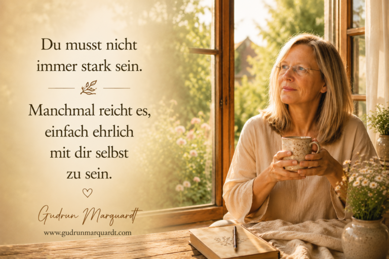Du musst nicht jeden Tag beweisen, wie stark du bist. Manchmal genügt es, dir selbst mit Verständnis zu begegnen. — Gudrun Marquardt