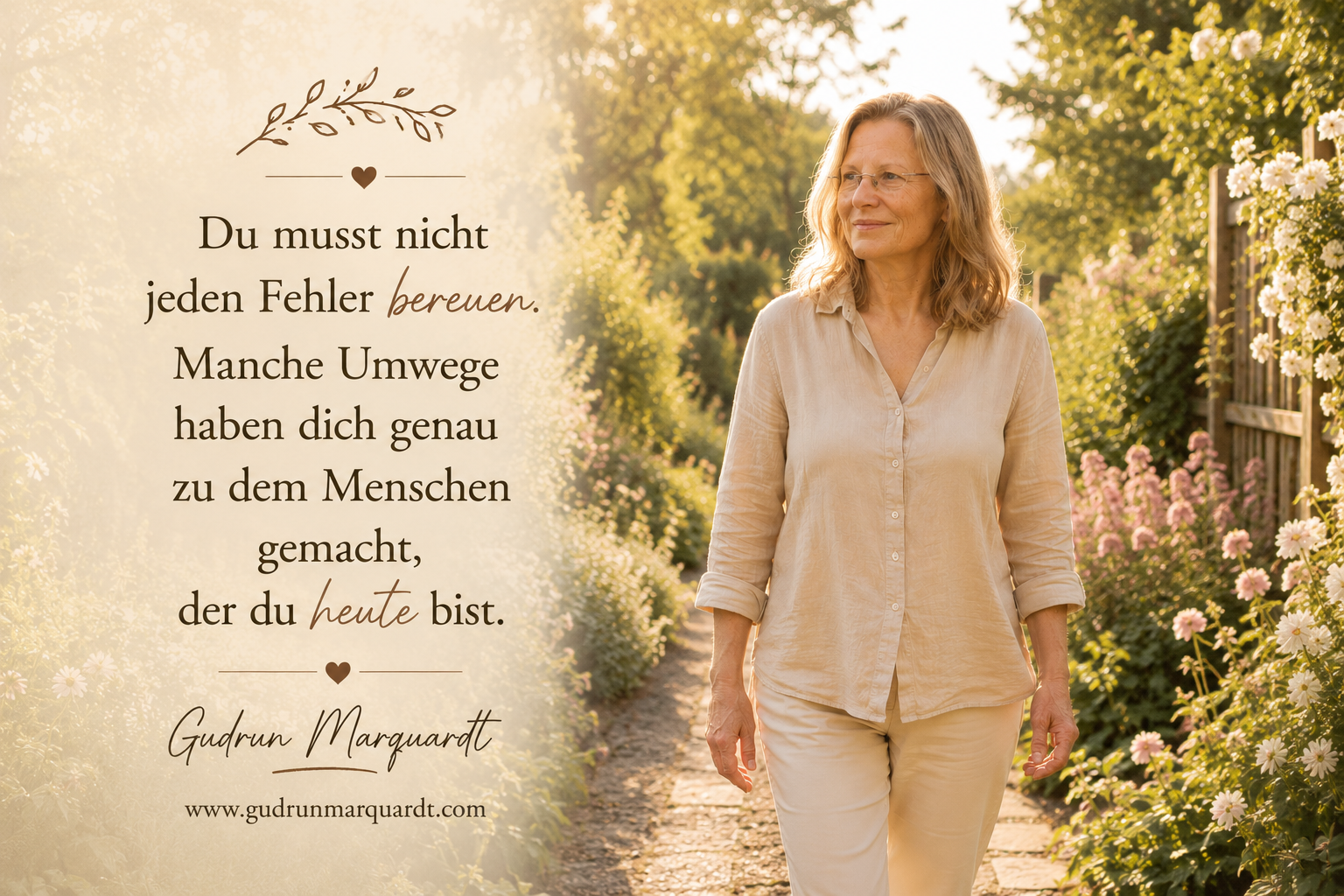 Viele Menschen bereuen Entscheidungen aus ihrer Vergangenheit. Warum nicht jeder Umweg ein Fehler war und wie Versöhnung mit dem eigenen Weg zu mehr innerem Frieden führen kann. Gudrun Marquardt