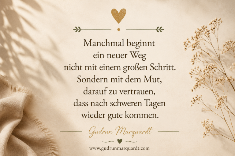 Minimalistisches Textbild in warmen Beige- und Goldtönen mit einem inspirierenden Zitat über Hoffnung, Vertrauen und den Mut, nach schwierigen Tagen an einen neuen Anfang zu glauben.