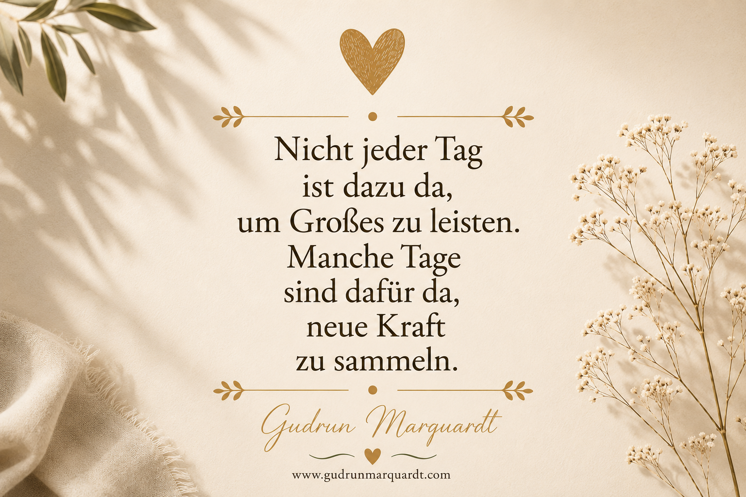 Minimalistisches Textbild in warmen Beige- und Naturtönen mit einem inspirierenden Zitat über innere Stärke, Ruhe und Selbstfürsorge.