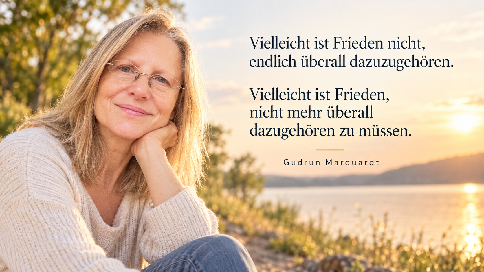 Frau in ruhiger Landschaft als Symbol dafür, nicht überall dazugehören zu müssen und bei sich selbst anzukommen.