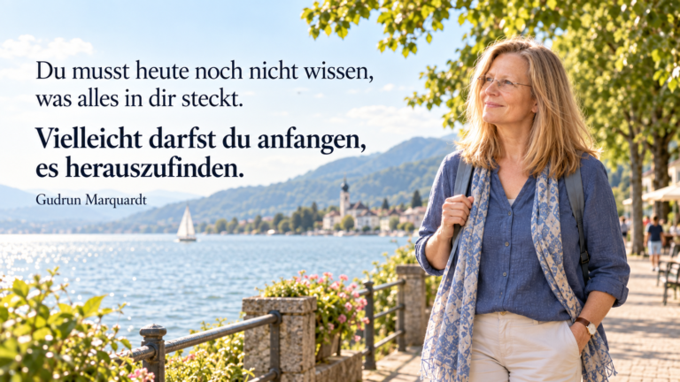 Frau blickt zuversichtlich nach vorne als Symbol dafür, sich selbst mehr zuzutrauen und neue Möglichkeiten im eigenen Leben zu entdecken.